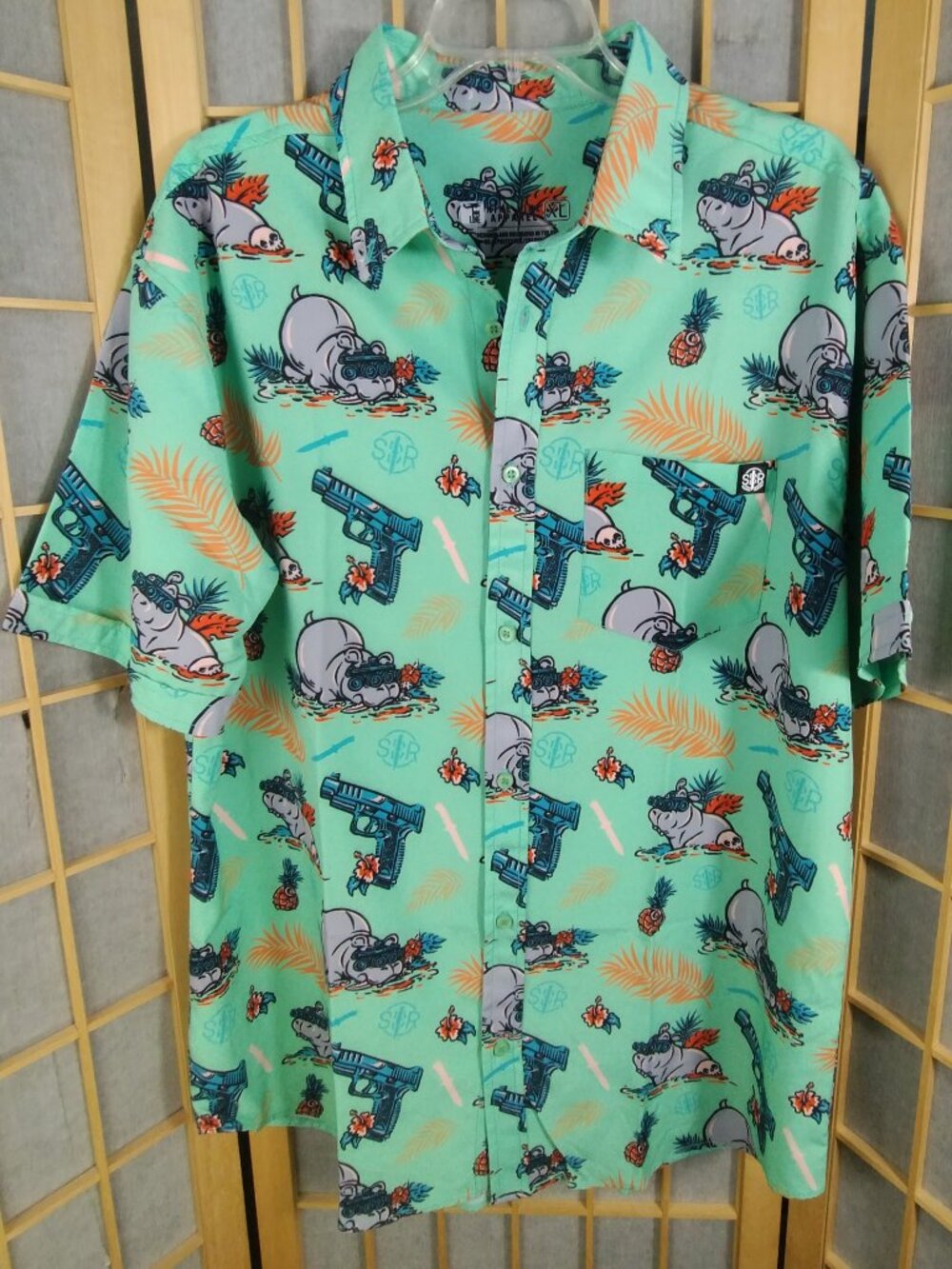 Nine Line x Sheepdog Response Hippo Hawaiian Shirt Green Size XL